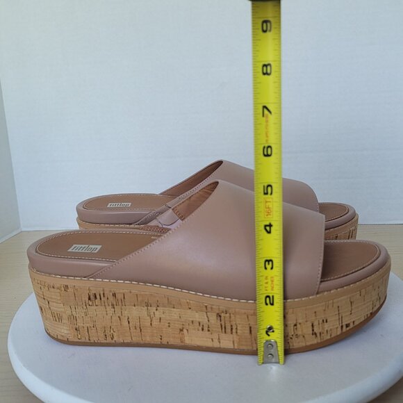 FitFlop Eloise Slides Sandals Women's Beige Leather Cork Wrap Wedge Slides Sz 11 - Picture 16 of 16